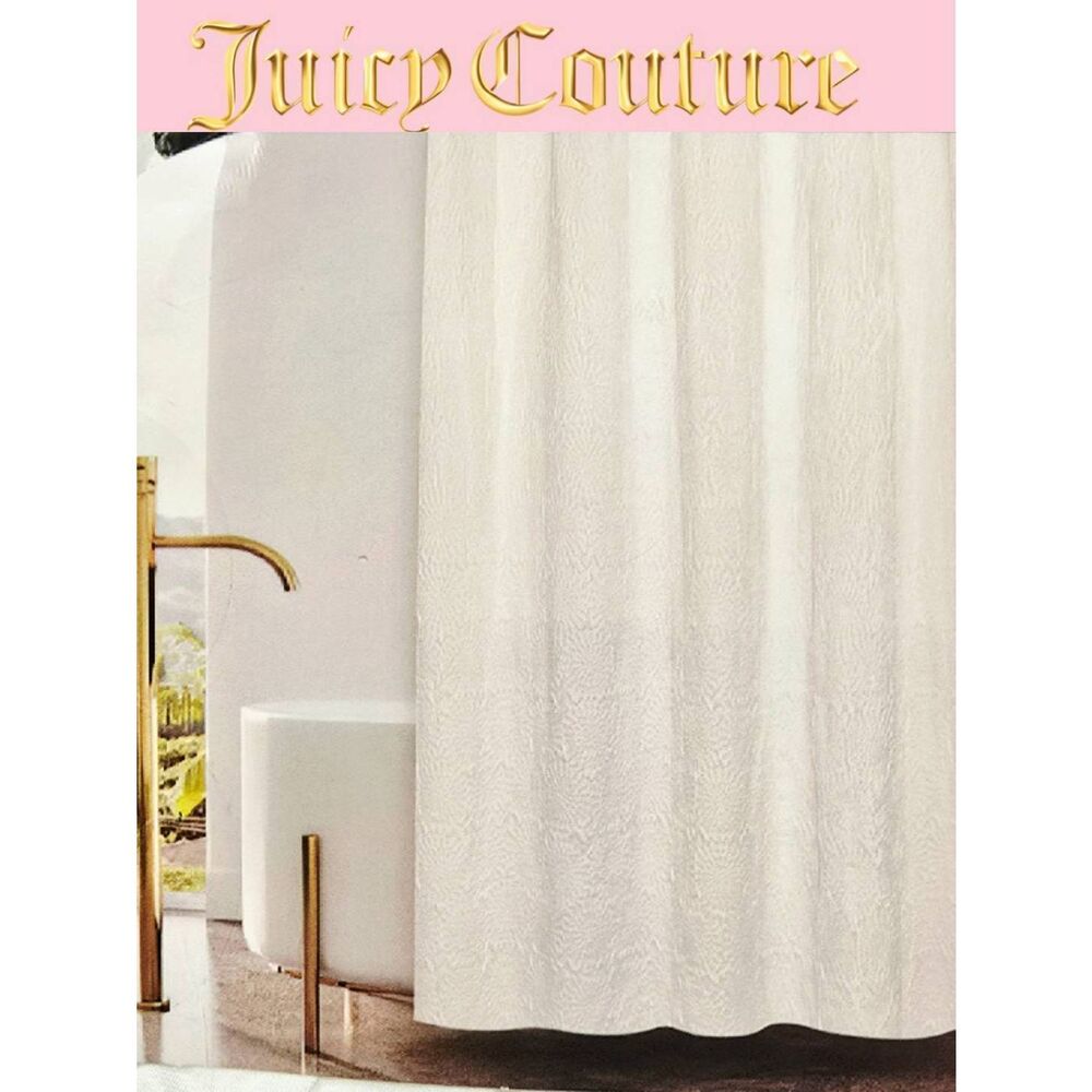 Juicy Couture Home 3D Textured Jaquared Shower Curtain- White